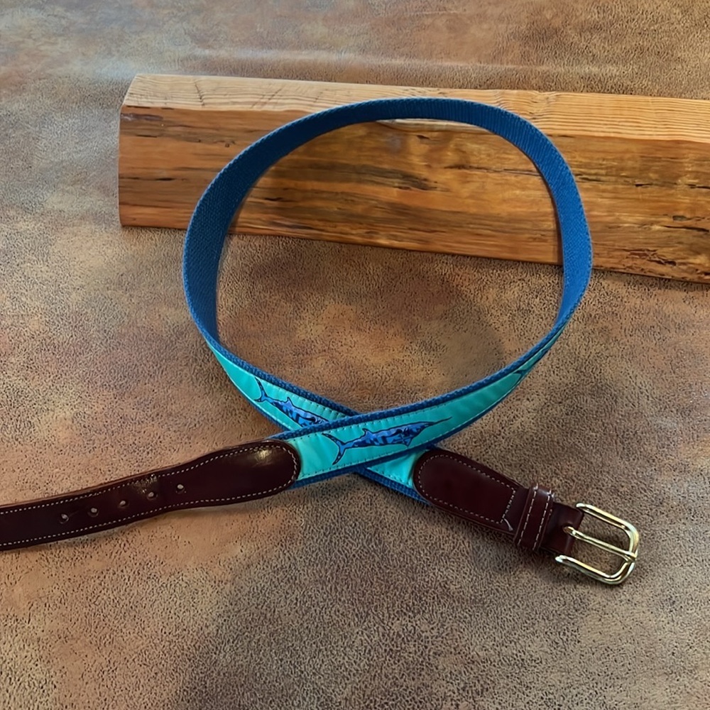 Charm City Clothing Co Sailfish Canvas Belt with Leather ends & gold hardware 38